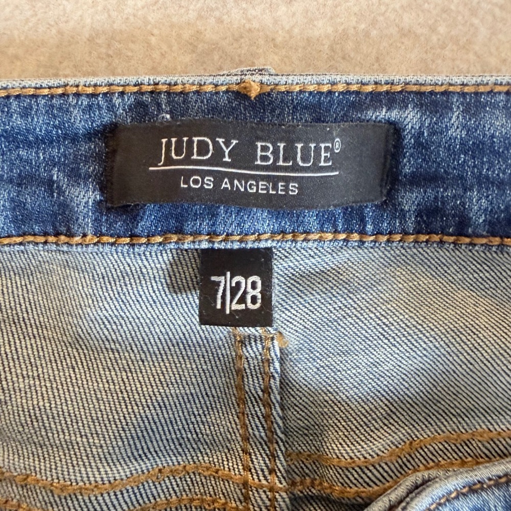 Judy Blue Flare Jeans 7/28 Distressed High Rise Blue Bell Bottom JB88480 - Picture 2 of 10